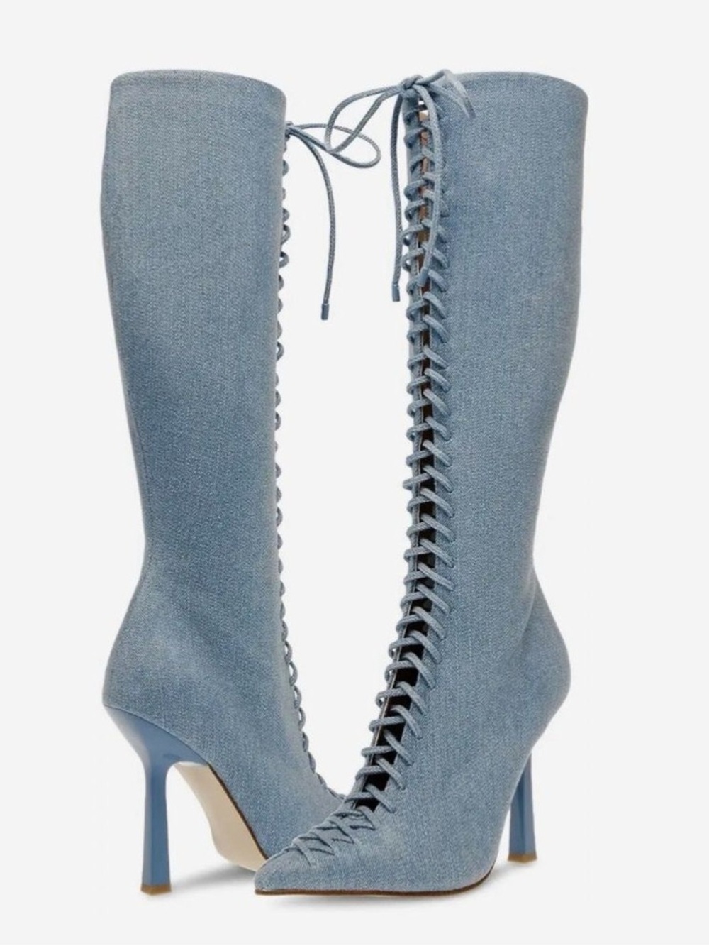 Steve Madden Lace-Up Over-The-Knee Stiletto Boots in Denim Blue